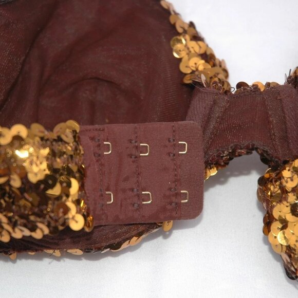 La Perla Sequin BRA Underwire Metallic Copper Brown Italy 34M - Picture 4 of 6